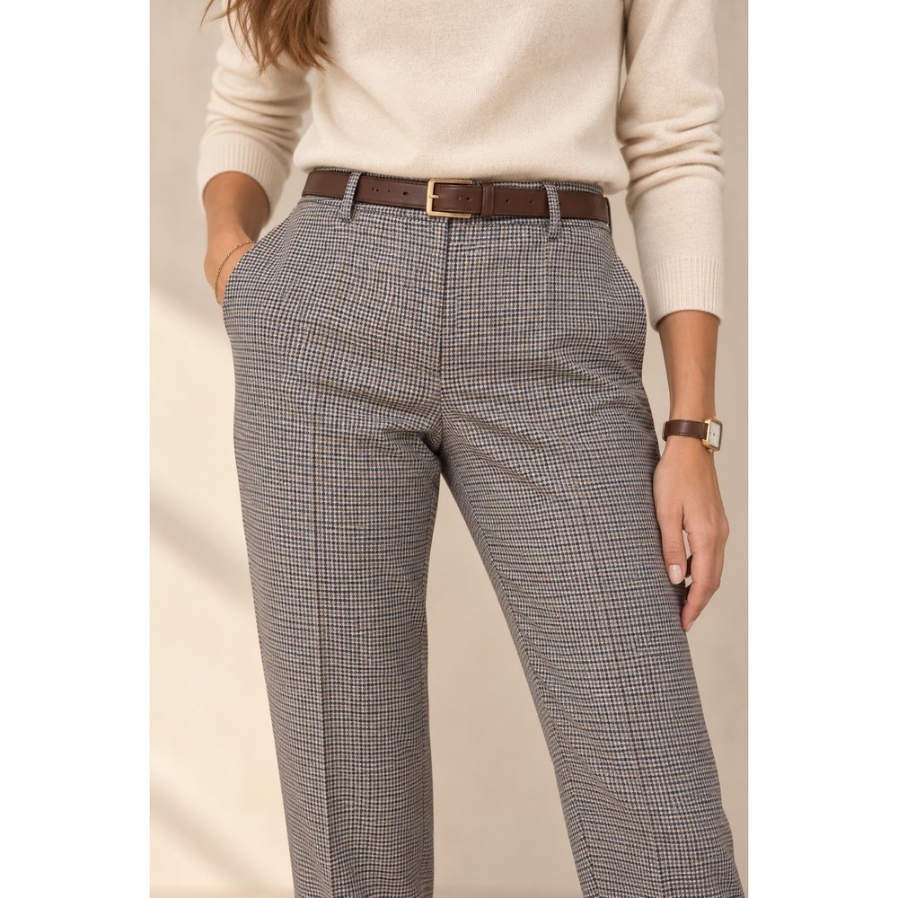 Theory Treeca 4 Hartford Wool Micro Check Cropped Trouser Brown Navy 00 Preppy